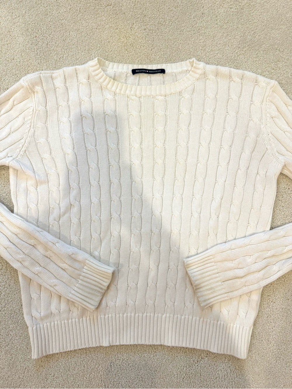 Brandy Melville White Cable Knit Crewneck Sweater
